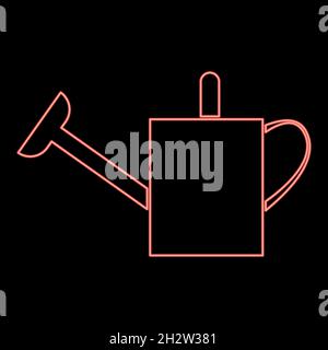 Neon watering can red color vector illustration flat style light image Stock Vector
