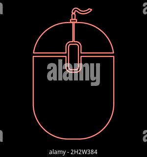 Neon pc mouse red color vector illustration flat style light image Stock Vector