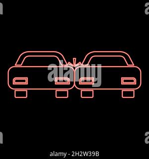 Neon crashed cars red color vector illustration flat style light image Stock Vector