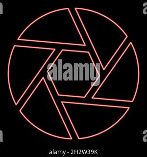 Neon camera lens shutter red color vector illustration flat style light image Stock Vector