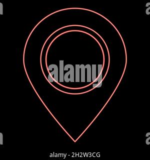 Neon sign location red color vector illustration flat style light image Stock Vector