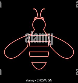 Neon bee red color vector illustration flat style light image Stock Vector