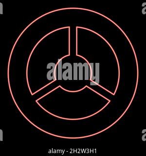 Neon steering wheel red color vector illustration flat style light image Stock Vector