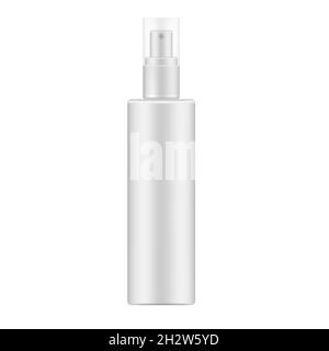 White cosmetic fine mist spray bottle with clear transparent lid, realistic mockup. Beauty product pump container, vector mock-up Stock Vector