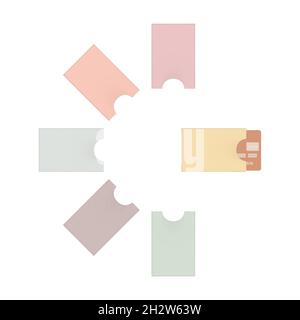 Pastel colored credit card holders isolated on white background. Blank card envelopes template. Vector mock-up set for design Stock Vector