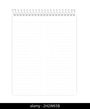 Wire bound lined note book. Top spiral note pad letter paper format. Vector mock-up. Stock Vector