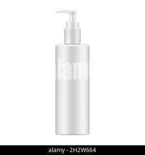 White cosmetic bottle with dispenser, realistic mockup. Beauty skin care product package, vector mock-up Stock Vector