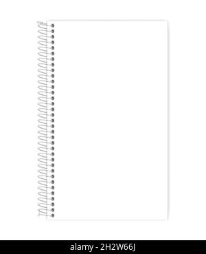 Wire bound empty notebook isolated on white background template. Spiral coil spring blank notepad legal paper format. Vector mock-up Stock Vector