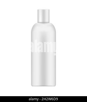 White cosmetic bottle with disc top cap, realistic mockup. Beauty skin care product package, vector mock-up Stock Vector