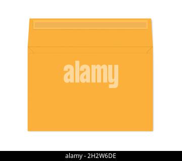 Open self seal orange paper envelope isolated on white background template. Vector mock-up Stock Vector
