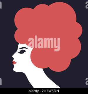 Portrait of girl with creative lush hairstyle. Banner for hairdressing salon, beauty salon. Stylish poster, frame with female profile. Vector illustra Stock Vector