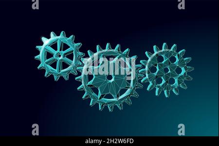 3D gears work progress concept. Wheel industry mechanism engineering teamwork. Data analysis business engine cog. Creative problem coaching vector Stock Vector