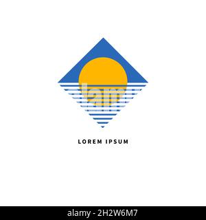 Sun and waves geometric icon isolated on white background. Summer vacation logo. Resort, spa, massage symbol. Vector design Stock Vector