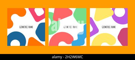 Seamless pattern in memphis style, background with geometric shapes in 60s style. Set of templates for banner, flyer, cover, birthday invitation. Vect Stock Vector
