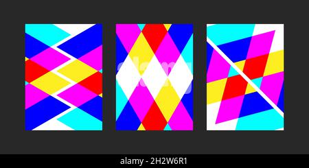 Set of geometric templates with triangles for cover, flyer, leaflet, booklet. Bright abstract backgrounds. Vector modern graphic design Stock Vector
