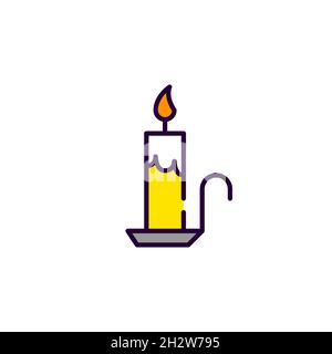 Burning candle Halloween pixel perfect, editable stroke colorful line art icon Stock Vector