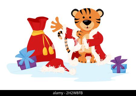 Tiger Santa Claus illustration. Isolated on white backround. Stock Vector