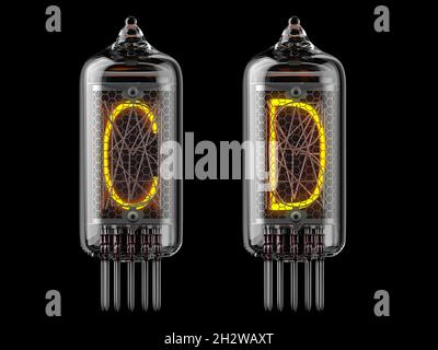 Nixie tube indicator. Letters c and d on black background. 3d illustration Stock Photo