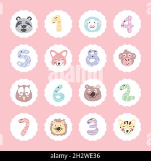 baby animals and numbers Stock Vector