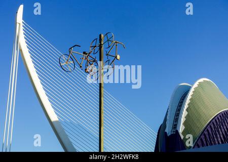 Bicycle sculpture art Valencia Spain City bike overhead Valencia City of Arts and Sciences Stock Photo