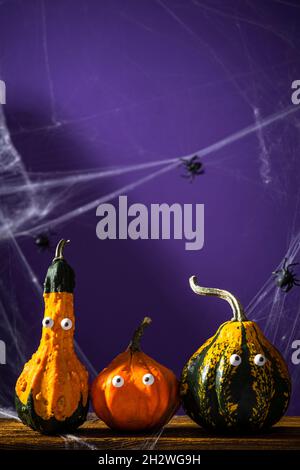Spooky and Funny Halloween Pumpkins. Scary Haloween Background Template. Stock Photo