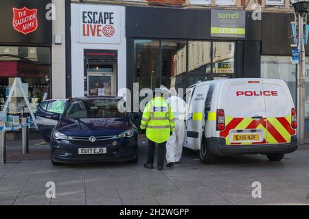 24th Oct, 2021. Southend on Sea, UK. A serious incident has occurred on the High Street, with a police cordon in place and a Police forensic van on the scene. Penelope Barritt/Alamy Live News Stock Photo