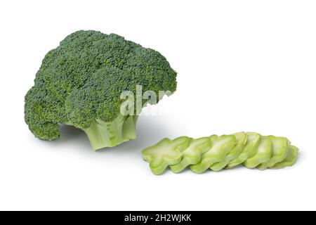 Fresh raw broccoli and a chopped stem isolated on white background Stock Photo