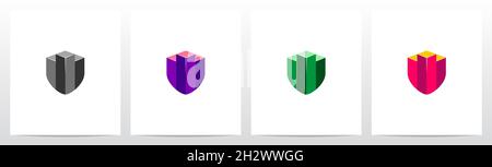 Isometric Bar Chart Formed A Shield Logo Design Stock Vector