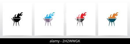 Grill On Fire Logo Design Stock Vector