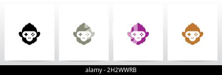 Monkey Face Game Pad Logo Design Stock Vector