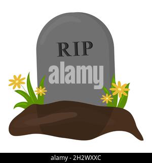 Headstone with earth and flowers in flat style Stock Vector
