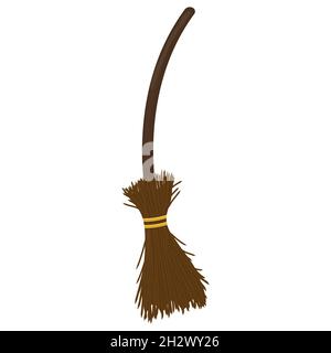 Witch broom in flat style isolated for halloween Stock Vector