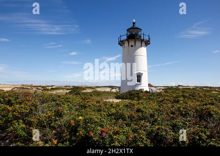 PROVINCETOWN, MASSACHUSETTS, USA-SEPTEMBER 15, 2014 : Race Point lighthouse with blue sky Stock Photo