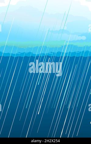 Rainy weather. Sky clouds vector. Illustration in cartoon style flat design. Heavenly atmosphere. Stock Vector