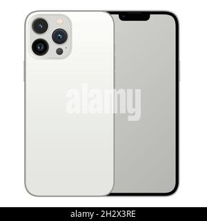 New model iphone 13 pro max silver, front and back design smartphone, flat design mobile phone vector stock illustration Stock Vector