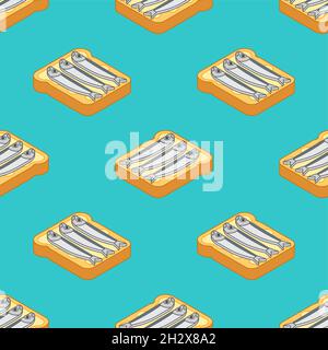 Herring bread pattern seamless. toast with fish ornament. Piece of bread with fish background. food texture Stock Vector