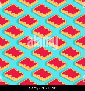 Toast with strawberry jam pattern seamless. Food background Stock Vector