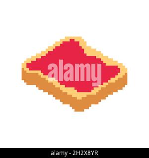 Toast with strawberry jam pixel art. pixelated  Bread Slice 8bit. Food vector illustration Stock Vector