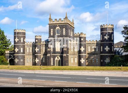 Black Castle or Arnos Castle in Brislington Bristol UK a Gothic fantasy built by William Reeve in 1764 using bricks made from slag from his brassworks Stock Photo