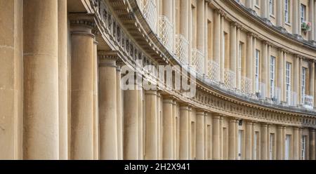 Georgian architecture using classical motifs with frieze and columns of ascending orders at The Circus in Bath Somerset UK designed by John Wood Stock Photo
