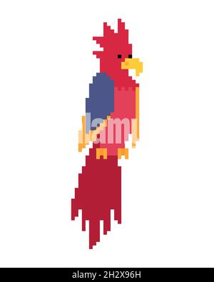 Parrot pixel art. pixelated Talking bird for pirate 8 bit. vector illustration Stock Vector