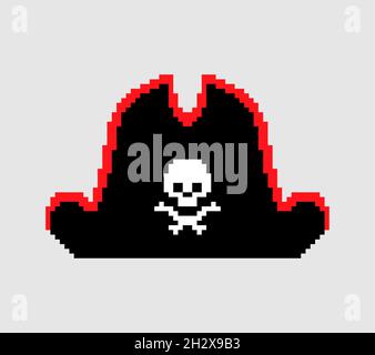 Pirate hat pixel art. pixelated Filibuster cap 8 bit. vector illustration Stock Vector