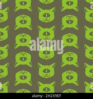 One eyed cat alien pattern seamless. Green monster pet background. Baby fabric texture Stock Vector