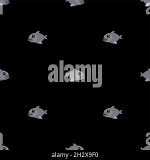 Piranha pixel art pattern seamless. freshwater fish pixelated background. 8 bit texture Stock Vector