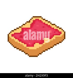 Toast with strawberry jam pixel art. pixelated  Bread Slice 8bit. Food vector illustration Stock Vector