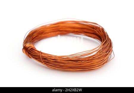 Coil of metal electrical wire isolated on white. Stock Photo
