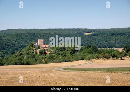The old castle Gamburg near the river Tauber. With field in the foreground and forest in the background. Stock Photo