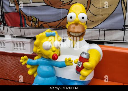 A Coruna, Spain, August 14, 2021. The Simpsons comic character at Salon del Comic in the city of A Coruna in Galicia.  Stock Photo