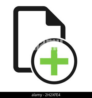 File flat icon with green plus isolated on white background. New document symbol vector illustration . Stock Vector