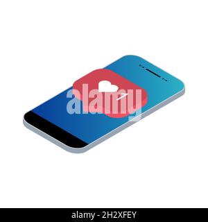 Follower isometric phone notification symbol for application instagram. App button for social media. Vector illustration icon . Stock Vector